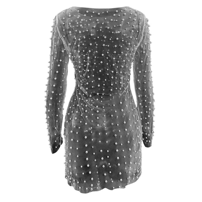 OSOLU Dresses Solid Color Women Large Small Beaded See Through Mesh Dress  Classic Sundress Flowy Vacation Dress - Walmart.com