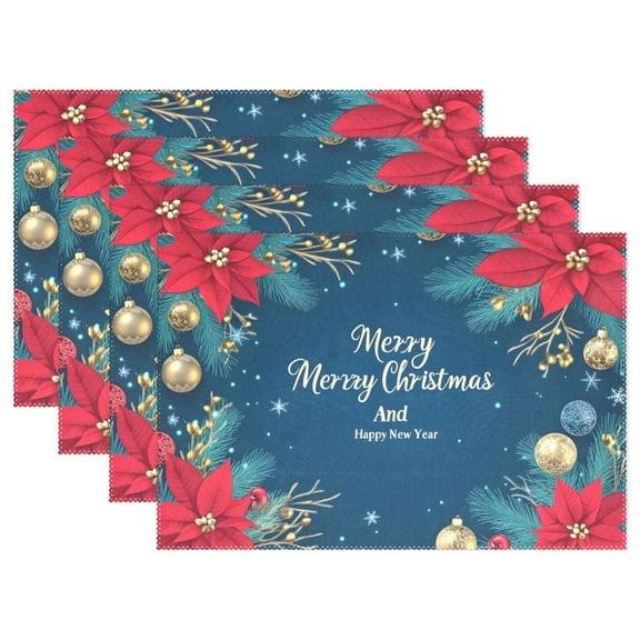 Ryvnso Placemats Set of 4 Christmas Poinsettia Flower Dining Mats Heat-Resistant Non-Slip Washable Table Mat