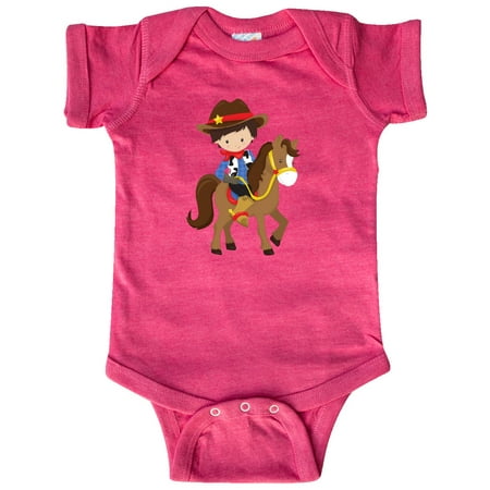 

Inktastic Little Cowboy Cowboy On Brown Horse Brown Hair Gift Baby Boy Bodysuit