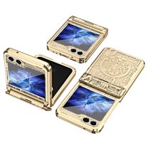 ELEHOLD Rugged Case for Samsung Galaxy Z Flip 5,Plating Armor Case with Hinge Protection Fashion Design Full Protection Shockproof Anti-Fingerprint Anti-Scratch Case for Samsung Z Flip 5,Gold