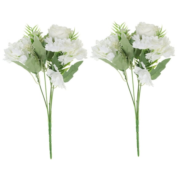 Uxcell 5 Branch Artificial Silk Peony Hydrangea Fake Flowers with Stem for Decor, White 2 Pack