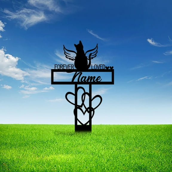 Custom Cat Angel Cemetery Stake, Memorial Metal Angel Stake Personalized, Grave Marker, Memorial Stake for Ourdoor, Memorial