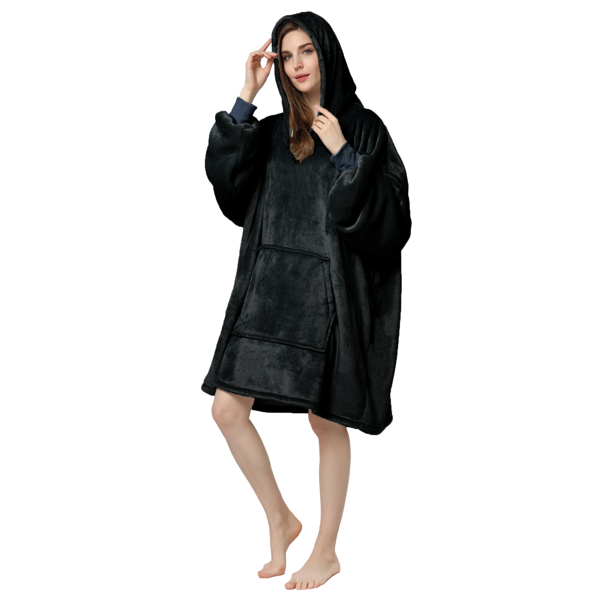 Wearable Blanket Hoodie, Oversized Sherpa Fleece Sweatshirt Blanket with Giant Hood Pocket and Sleeves for Adult, Warm & Cozy Grey Blanket