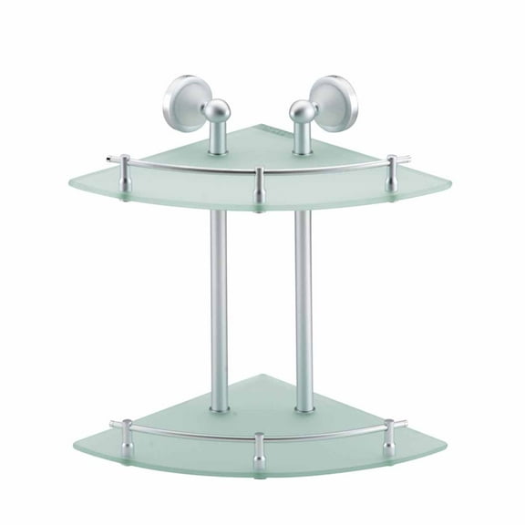 Renovators Supply Corner Glass/Stainless Shelf Dual Tiers Frosted Wall Storage Holder