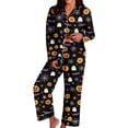 thumbnail image 2 of Halloween Pjs Women Long Sleeve Shirt Long Pants Soft Cozy Casual Sleepwear Loungewear 2 Piece Pajama Set Black S, 2 of 4
