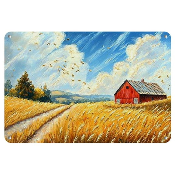 Vintage Wheat Field Metal Sign (8"x12") - Rustic Iron Wall Art for Garage, Cafe, Bar, or Living Room Decor