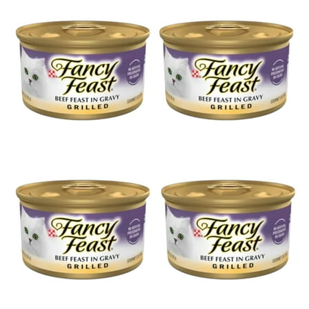 ( 4 Pack ) Fancy Feast Grilled Food, Wet Cat Food, Beef Feast in Gravy, 3 oz Cans