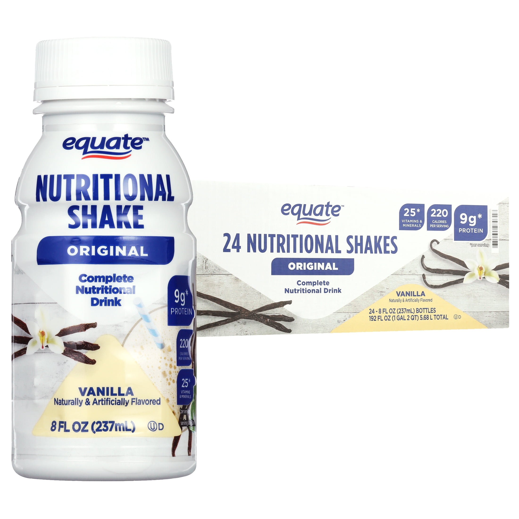 Equate Original Meal Replacement Nutritional Shakes, Vanilla, 8 fl oz, 24 Count