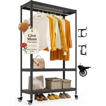 Heavy Duty Boltless Rolling Garment Rack with Wheels Shelf Adjustable Metal Shelving Hanging Clothes Storage Portable Wardrobe Clothing Shelves Black 1 Rod