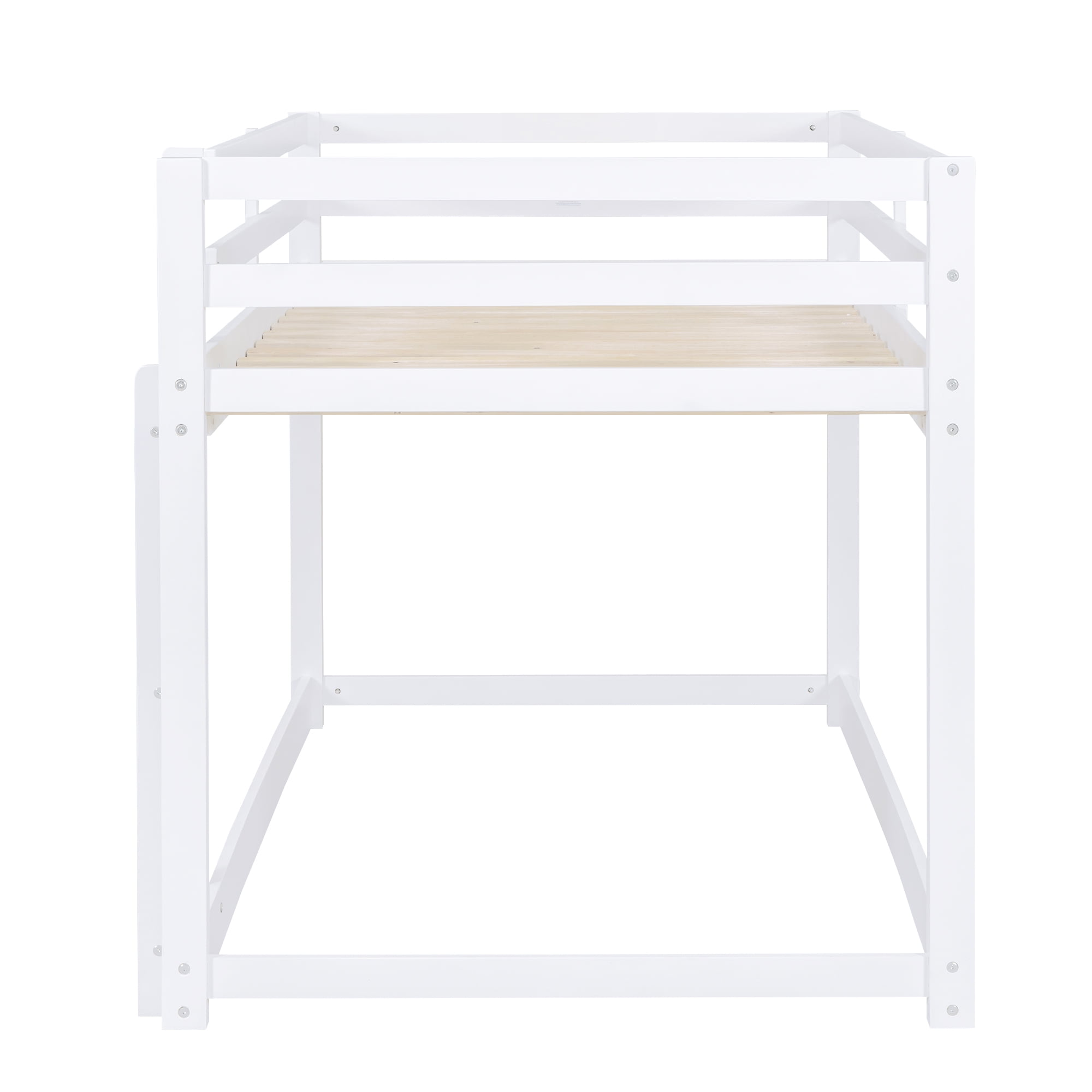 Euroco Twin over Twin Floor Bunk Beds with Ladder and Guardrail for Kids Teens, White