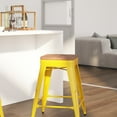 thumbnail image 3 of Merrick Lane 24" High Backless Yellow Metal Counter Height Dining Stool with Wooden Seat for Indoor Use, 3 of 12
