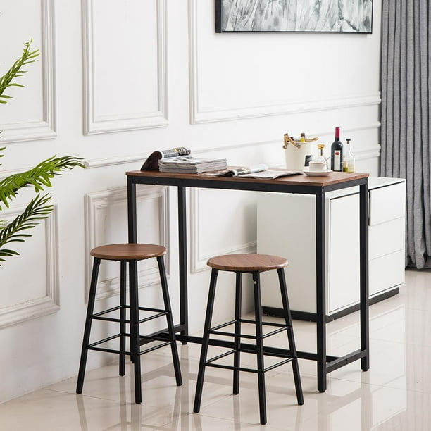 Ktaxon 41 Height 3 Piece Pub Table Set With 2 Bar Stools For Kitchen Dining Room Brown Walmart Com Walmart Com