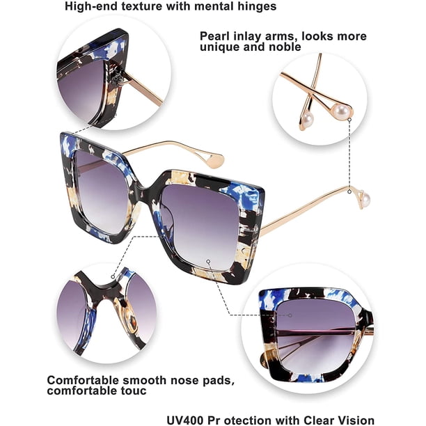 Oversized Square Cat Eye Sunglasses with Pearl Inlay UV400 Protection FEISEDY Sunglasses Womens Trendy, Oversized Square Liberia  main image 3