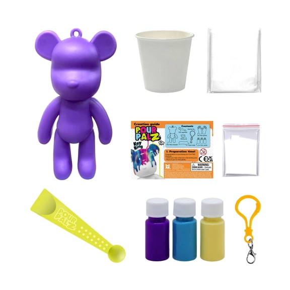 Pour Palz Bear Neon Keyring Asst - DIY Paint & Pour Craft Kit for Kids Ages 5