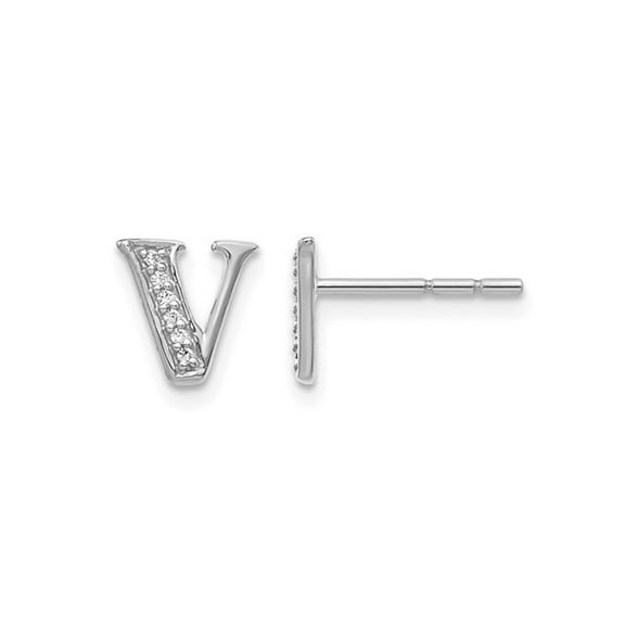 Gem & Harmony Accent Diamond Serif Letter - V - Charm Earrings in 14K White Gold for Women