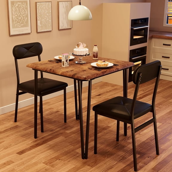 Dining Table for 2, Small Square kitchen Dinner Table Set for 2,Space Saving Wood Modern Dinette With Upholstered,Dining Room Furniture for Breakfast Nook, Apartment,Home Office Small Space,3 Piece