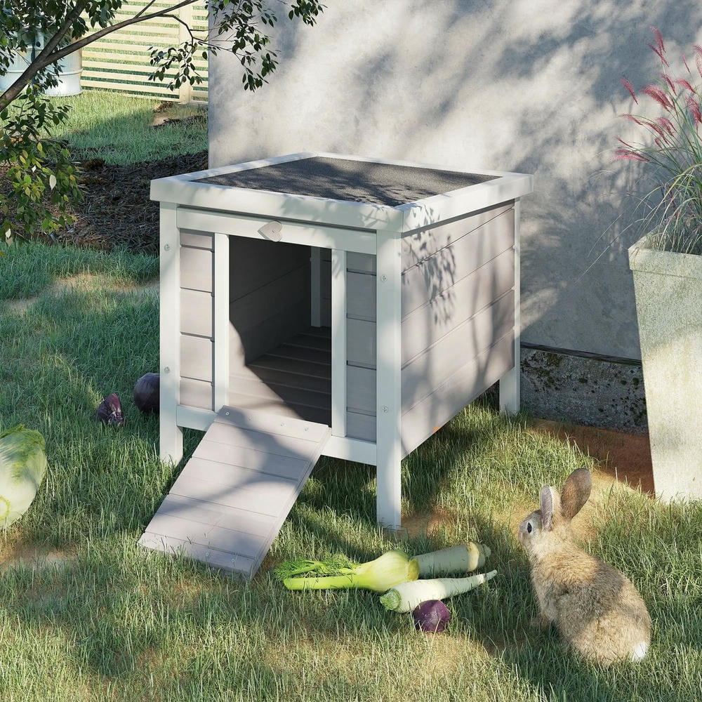Spaco Small Wooden Rabbit Hutch, Bunny Cage, Guinea Pig Cage Duck House Dog House with Openable & Waterproof Roof, Gray