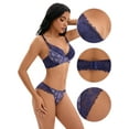 thumbnail image 3 of Unique Bargains Women's 2 Pcs Lingerie Set Floral Mesh Lace Bra and Panty Sets B 34 Blue, 3 of 6