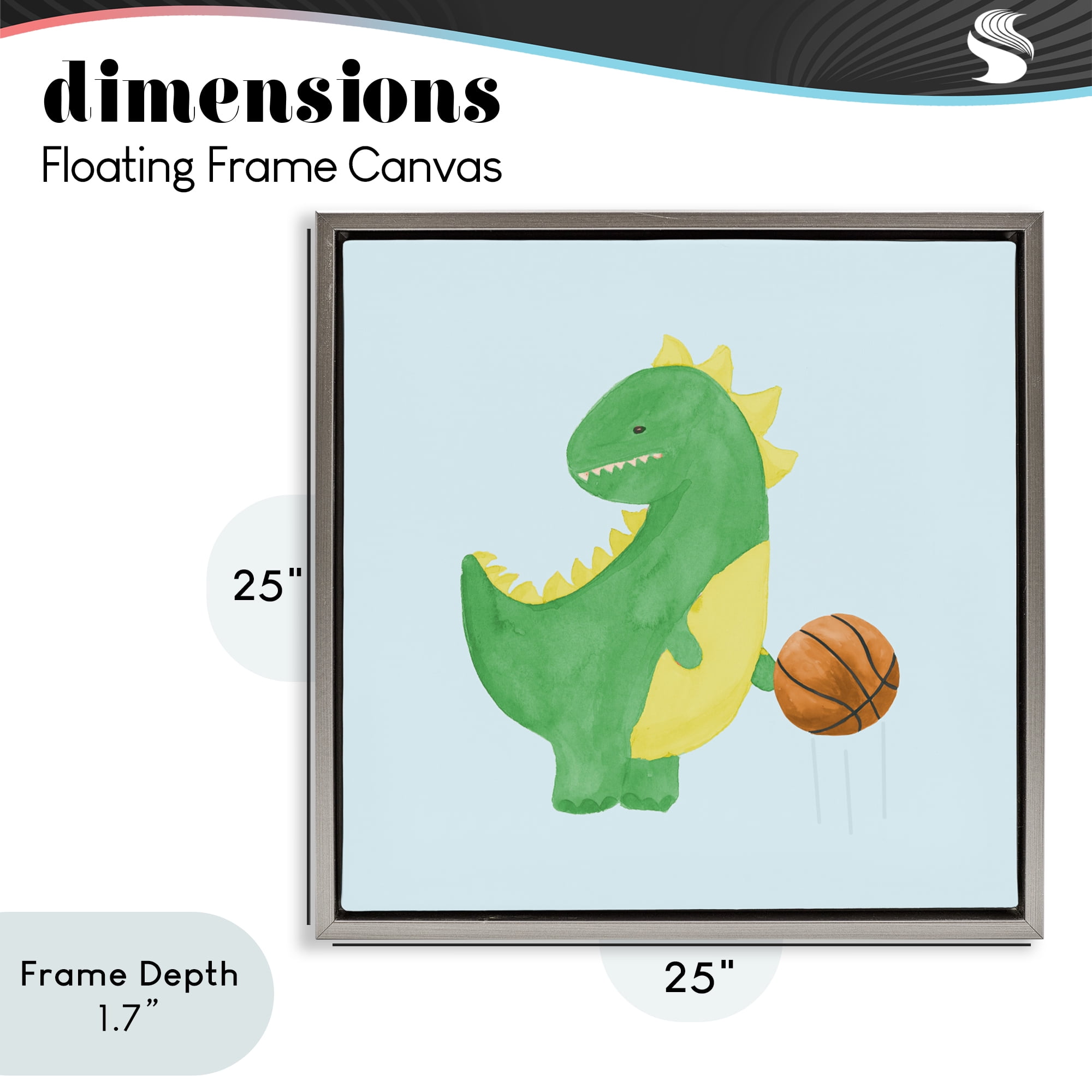 Stupell Industries Baby Dino & Basketball Gray Framed Floater Canvas Wall Art, design by Lucille Price