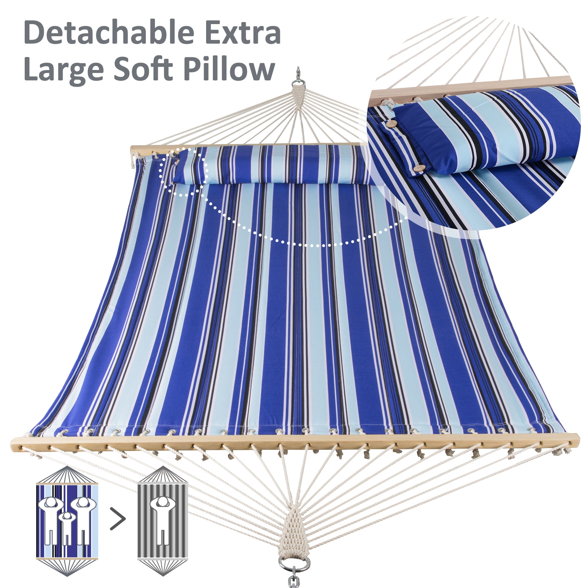 SUNCREAT Quilted Fabric Hammock, Max 475lbs Capacity, Blue Stripes（Stand Is Not Include）