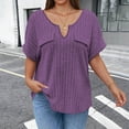 thumbnail image 6 of Plus Size Short Sleeve Tops Women Loose Fit Soft Ribbed Knit Casual V Neck Tunic T-shirts with Faux Pocket (3XL, Purple), 6 of 6