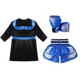 thumbnail image 4 of TiaoBug Kids Boys 3Pcs Boxing Satin Hooded Boxing Robes with Boxer Shorts Punching Sparring Gloves Set Black&Blue 10, 4 of 7