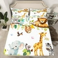 thumbnail image 2 of Feelyou Teens Giraffe Elephant Twin Sheet Sets, Kawaii Zebra Wildlife Twin Fitted Sheet, Cartoon Jungle Animal Flat Sheet, Luxury Bedroom Decor, 3pcs, 2 of 7