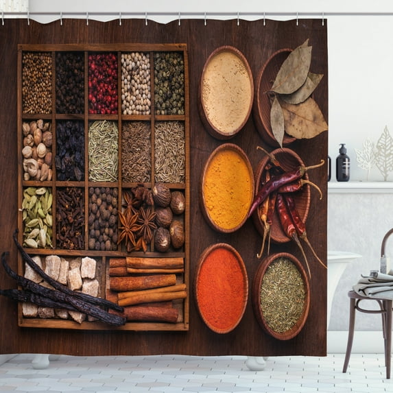 Ambesonne Spice Shower Curtain, Peppers Cardamom Chili Cloves, 69"Wx75"L, Multicolor