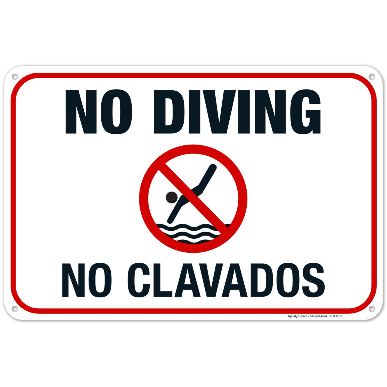 Bilingual No Diving Pool Sign, English Spanish,