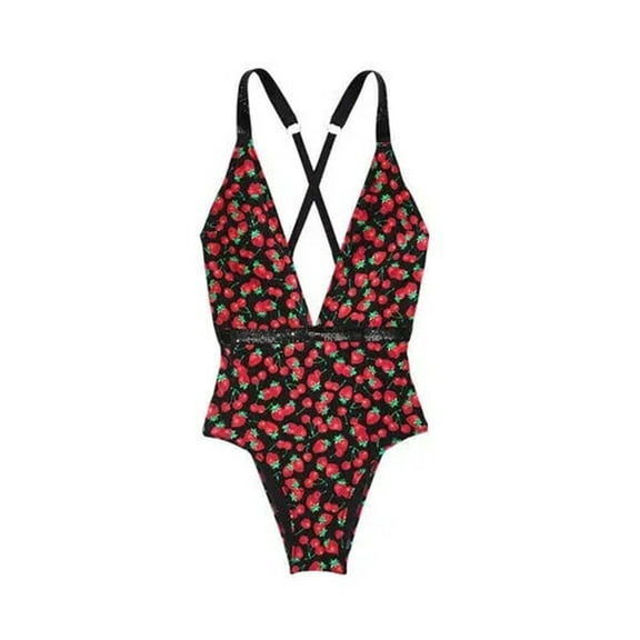 Victoria's Secret Swim Shine Strap Plunge One-Piece Swimsuit Rhinestones Mixed Berry Size Medium NWT