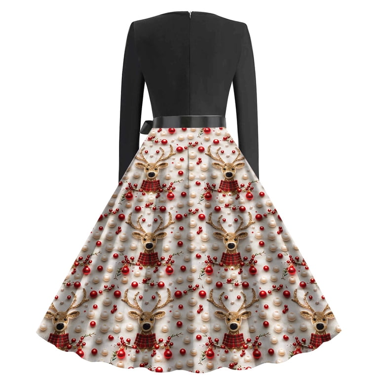 audrey hepburn christmas dress GERsome Christmas Cocktail Dress Women's 1950s Vintage Audrey Hepburn Style  Cocktail Swing Dresses Long Sleeves O-Neck Halloween Party Dress S-XXL