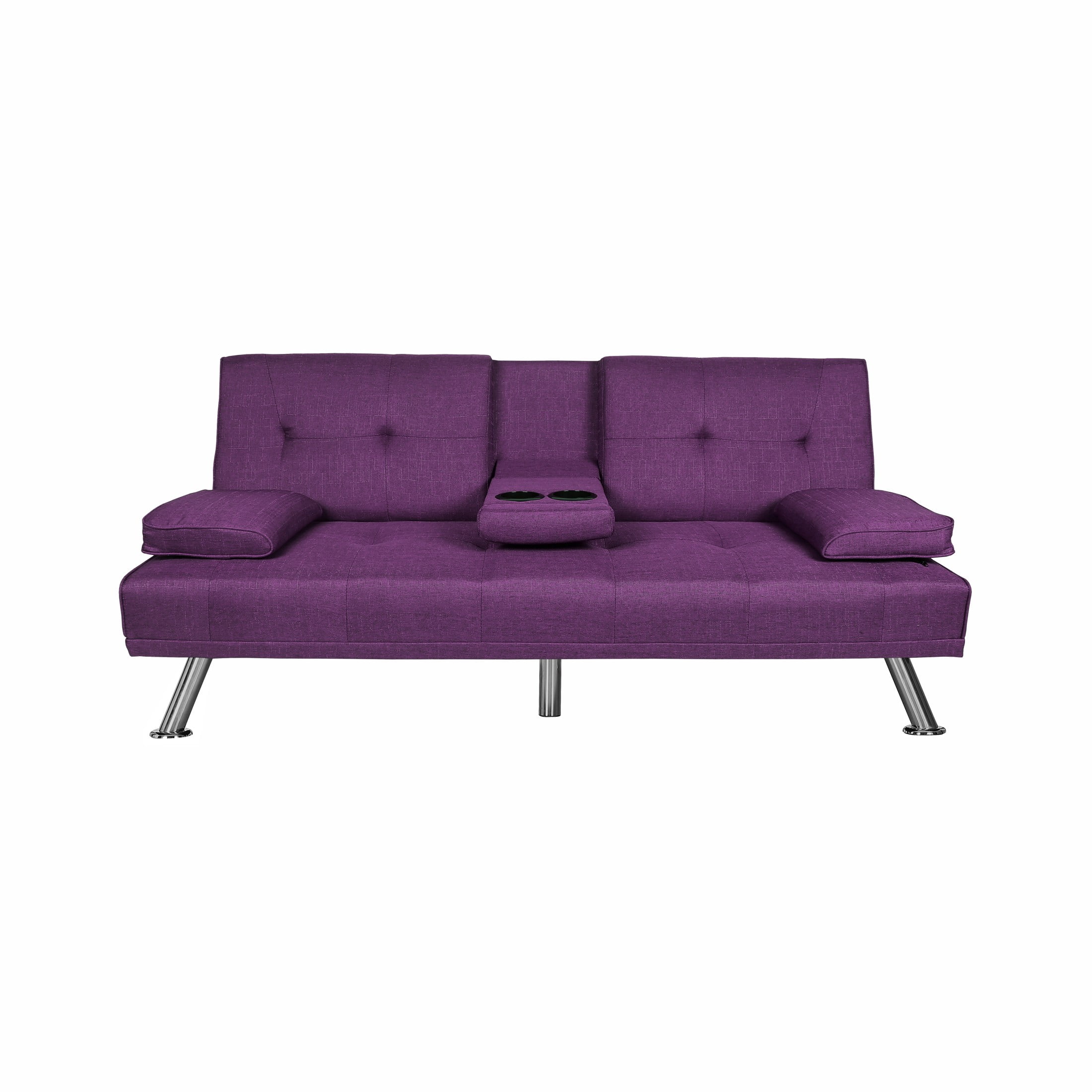 Gewnee 66.3” Futon Sleeper Sofa Bed with 3-Angle Adjustable Backrest,Loveset with 2 Cup Holders for Home,Office,Guest Room(Purple）