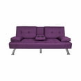 thumbnail image 3 of Gewnee 66.3” Futon Sleeper Sofa Bed with 3-Angle Adjustable Backrest,Loveset with 2 Cup Holders for Home,Office,Guest Room(Purple）, 3 of 9