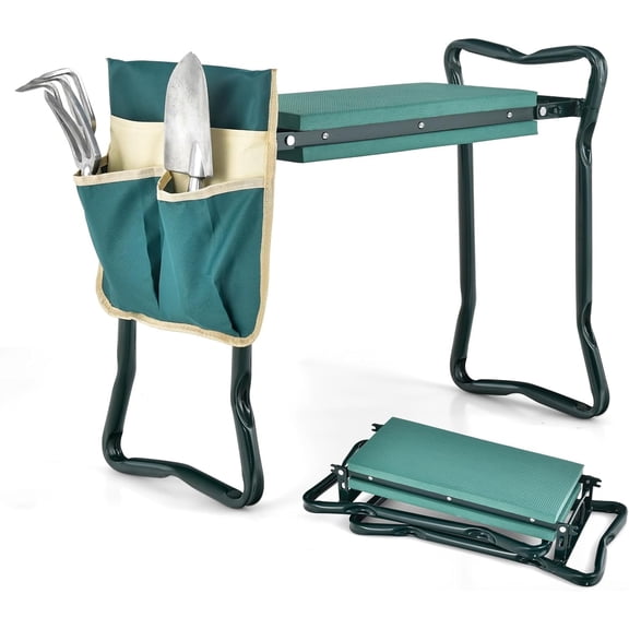 Garden Kneeler Bench with Tools Pouch, Folding Garden Seat Stool Kneeling Pad Cushion for Patio Garden Yard