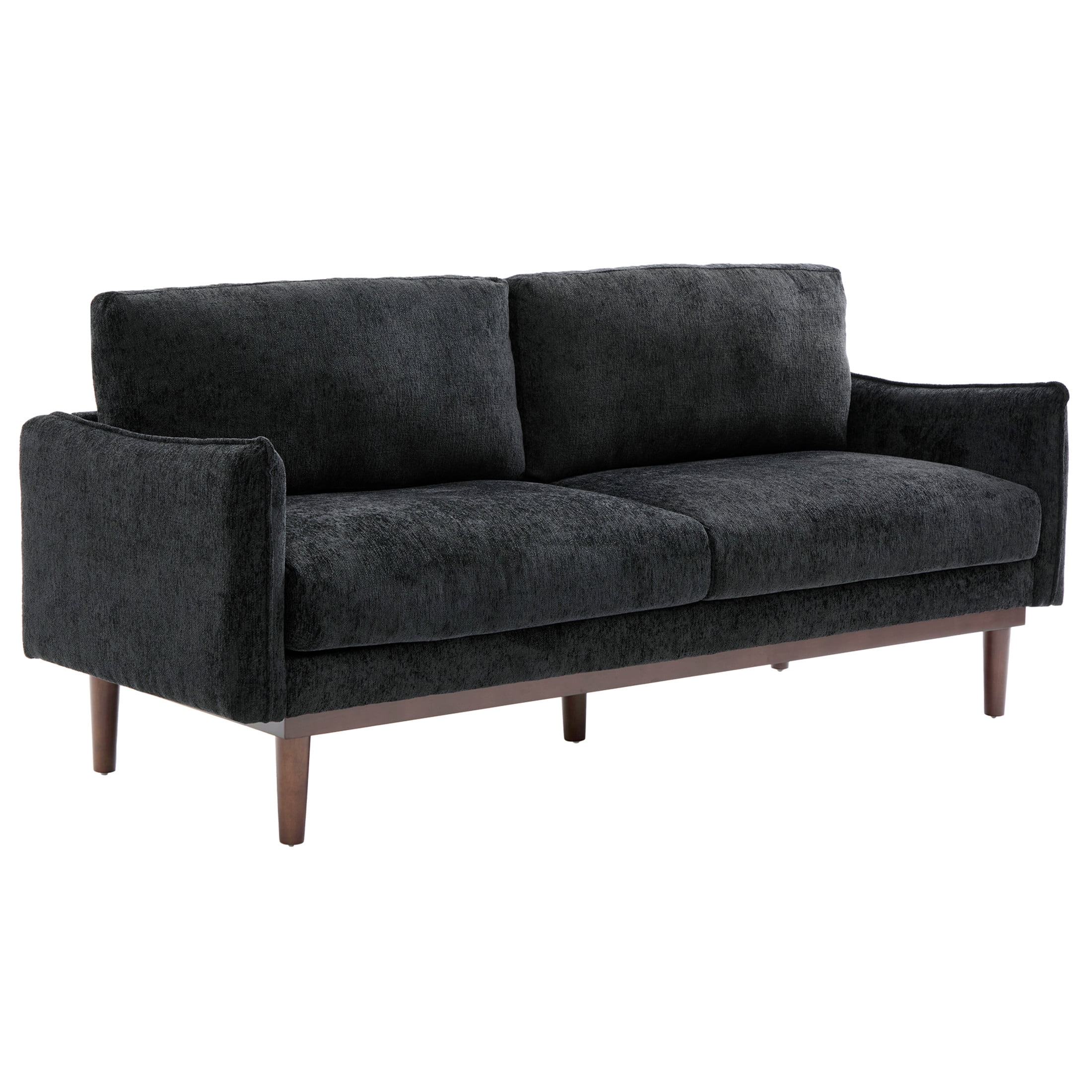 Christopher Knight Home Modern 75.75" Loveseat Sofa, Chenille Couch with Cushion and Wooden Legs, Black