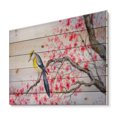 thumbnail image 2 of Designart 'Beautiful Red Bird Sitting On Flowering Branch II' Traditional Print on Natural Pine Wood, 2 of 5