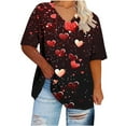 thumbnail image 4 of Aobny T-Shirts for Women Valentine Love Heart Tops V-Neck Pullover Red Short Sleeve Spring Blouses,XXL, 4 of 5