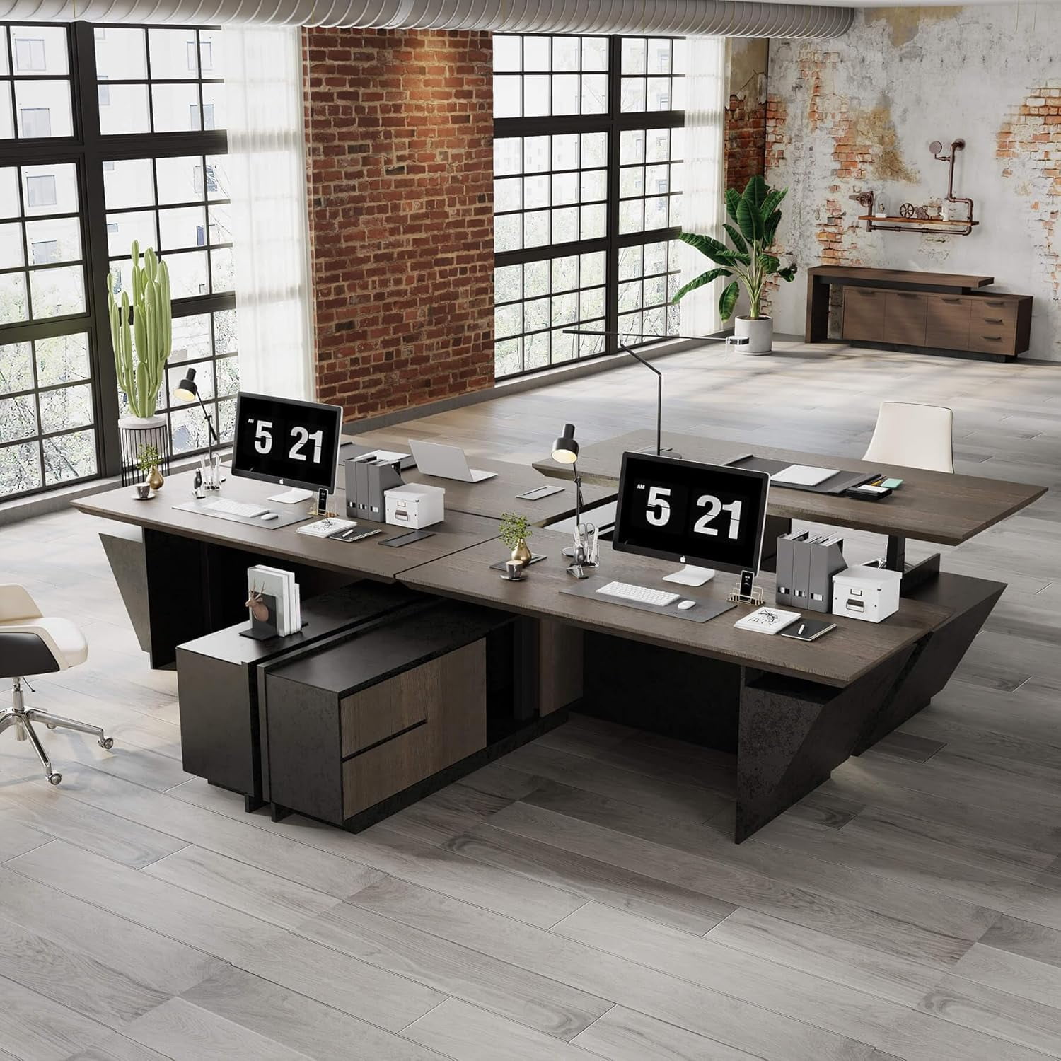 78.7 Inch Adjustable Executive Desk - Luxury L Shaped Desk with Drawers File Cabinets
