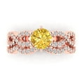 thumbnail image 2 of 1.52 ct Brilliant Round Cut Yellow Zircon 18K Rose Gold Solitaire with Accents Engagement Bridal Wedding Ring Band Set size 7.75, 2 of 7