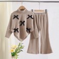 thumbnail image 2 of Curenmufel Girls Knit Set Ribbed Mock Neck Long Sleeve Top with Bow Detail and Flared Pants Size 7-8, 2 of 9