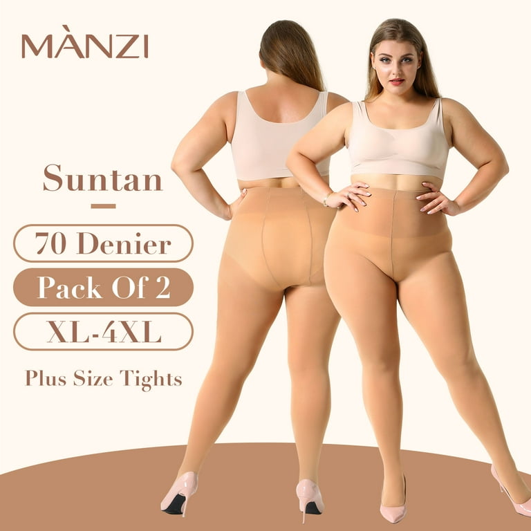 MANZI 2 Pack Plus Size Tights for Women 70D Queen Size Tights 