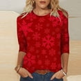 thumbnail image 3 of Scyoekwg Womens Christmas 3/4 Sleeve Tops Christmas Snowflakes Printed Tunic Shirts Dressy Casual Round Neck Three-Quarter Sleeve Tops Blouses (#A01=Red,M), 3 of 5