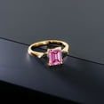 thumbnail image 4 of Gem Stone King 18K Yellow Gold Plated Silver 3-Stone Ring Octagon Pink Moissanite and Onyx Black (1.99 Cttw, Size 6), 4 of 4