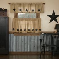 VHC Brands Burlap Natural with Black Stars 3 PC Curtain Set (1 Valance 16x72 and 2 Tier 24x36)