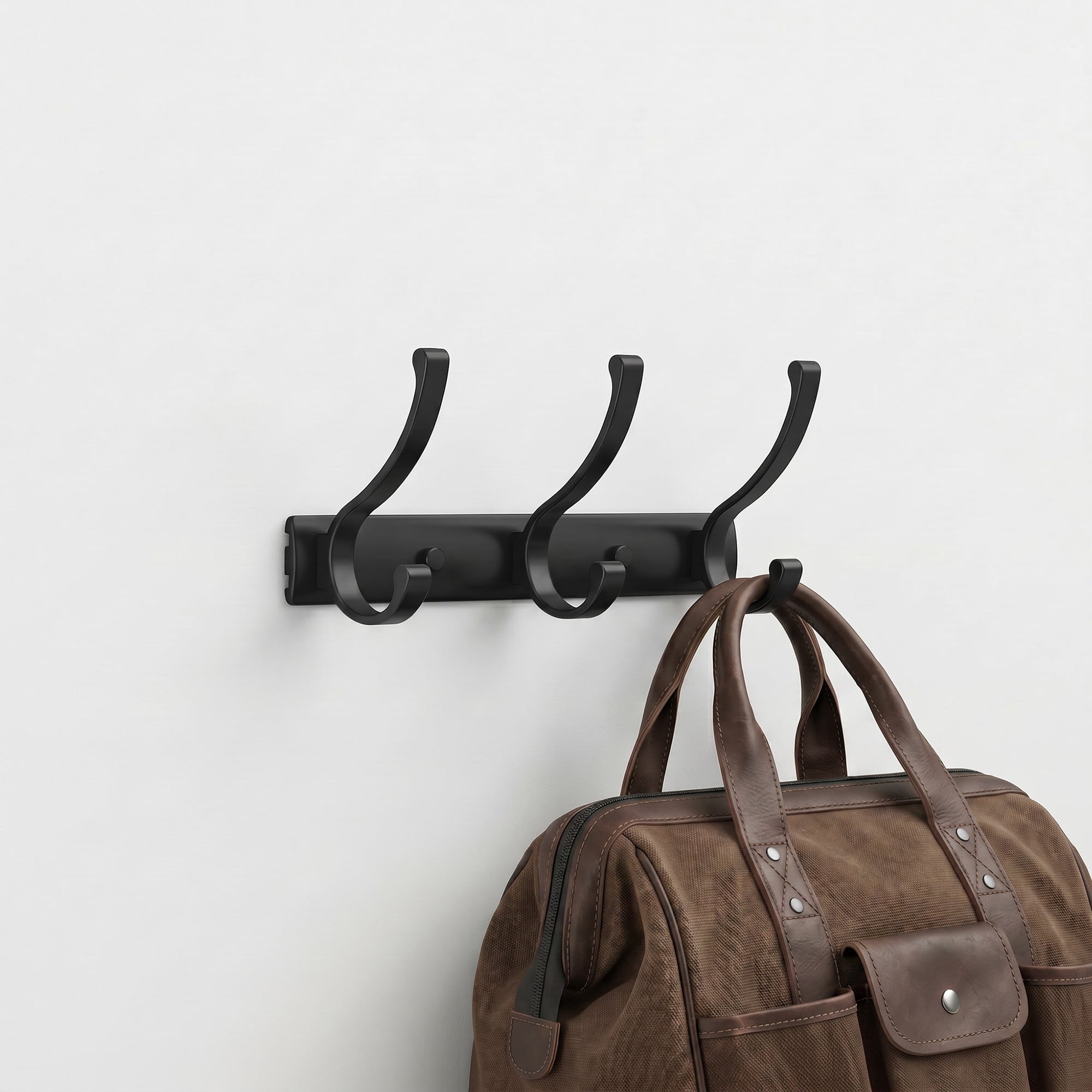 Unique Bargains Coat Rack Wall Mount,Hat Rack for Entryway and Bedroom Black 3 Hooks