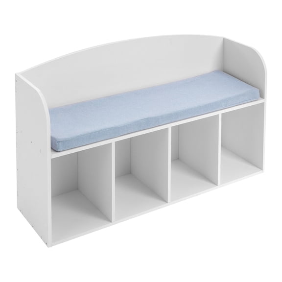 Bookshelf with Reading Nook,4-Cube Storage with Book Rack Soft Cushion Floor Standing Book Organizer Storage Organizer for Bedroom （White）