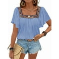 thumbnail image 3 of Mexican Shirts for Women Boho Embroidered Short Butterfly Sleeve Square Neck Loose Blouses Tees Blue L, 3 of 9