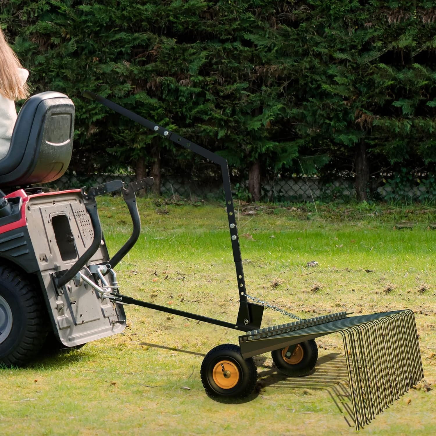 CazToi 60 Inch Lawn Dethatcher with 24 Tines for Thatch Removal Tow Behind