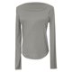 thumbnail image 4 of MHFRRA Camiseta Básica de Punto Acanalado para Mujer, Cuello Cuadrado, Manga Larga, Moda de Otoño, Informal, Elástica, Cómoda, para Niñas y Adolescentes Gris Claro, 4 of 4