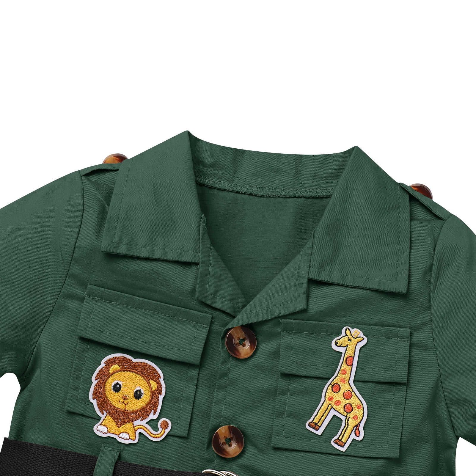 IBTOM CASTLE Toddler Baby Boys Girls Lion Giraffe Birthday Outfit One Piece Romper Jumpsuit with Belt and Hat Jungle Safari Cake Smash Clothes 6-12 Months Green